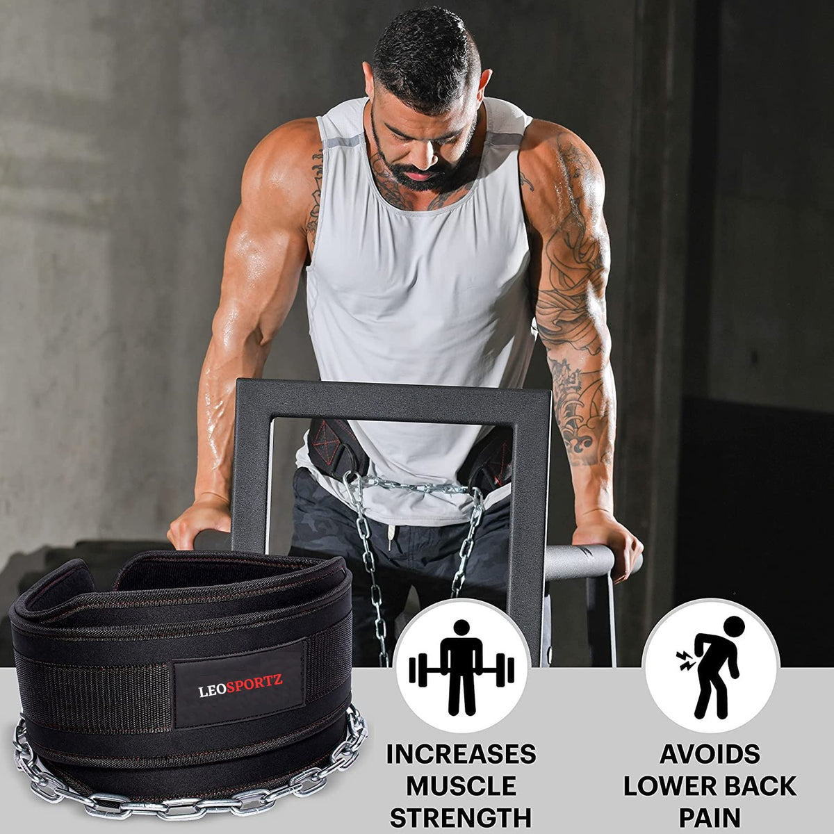 Leosportz Gym Belt with Chain - Heavy Weight Lifitng Belt