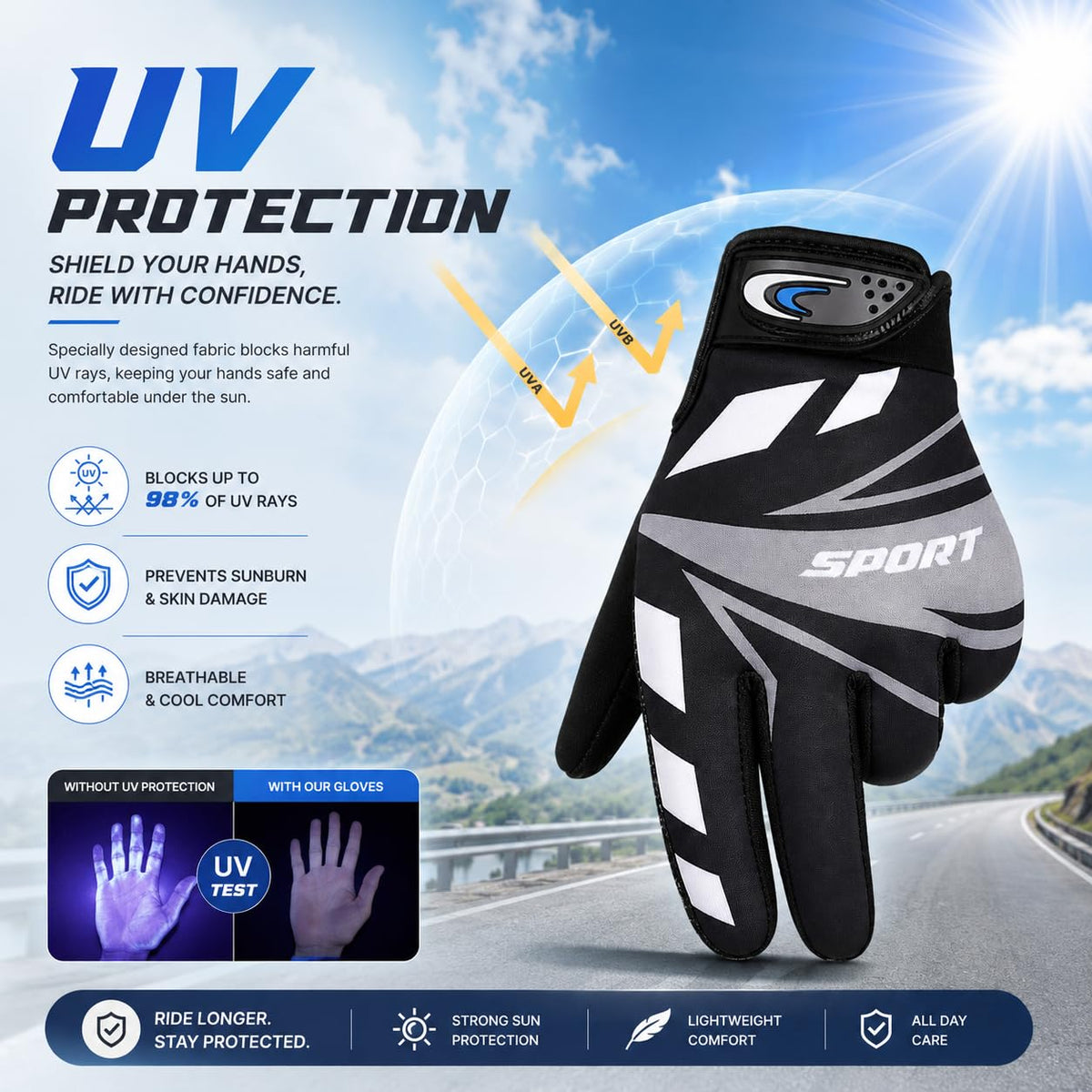 Leosportz UV Protection Touchscreen Cycling Gloves