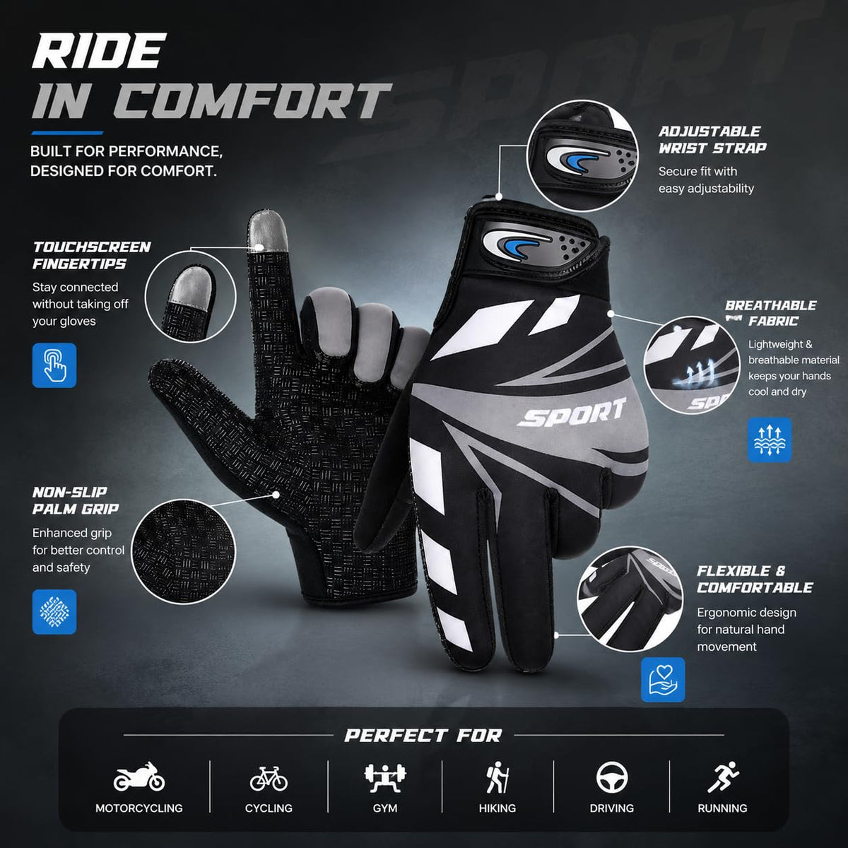 Leosportz UV Protection Touchscreen Cycling Gloves