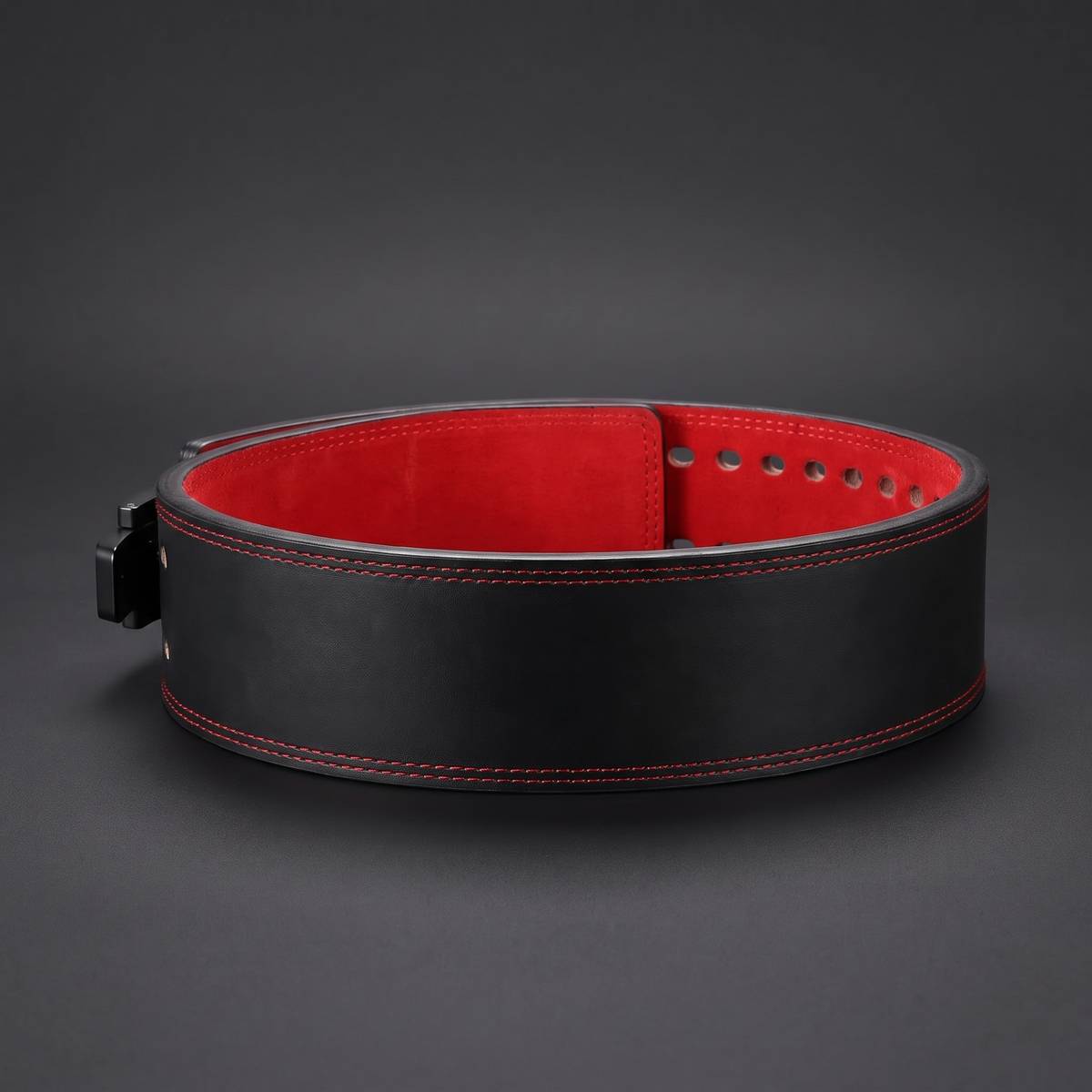Back panel of the Leosportz Lever Belt Pro showing uniform width and red suede lining