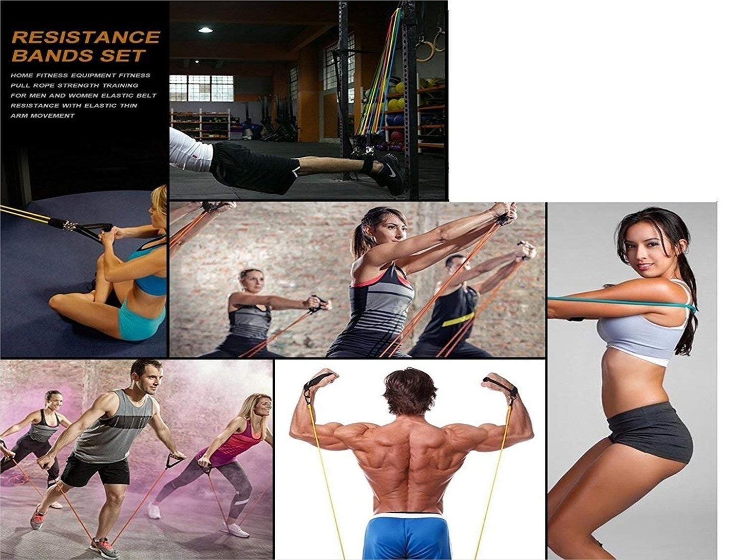 Resistance Band Set with Door Anchor, Ankle Strap, Exercise Chart