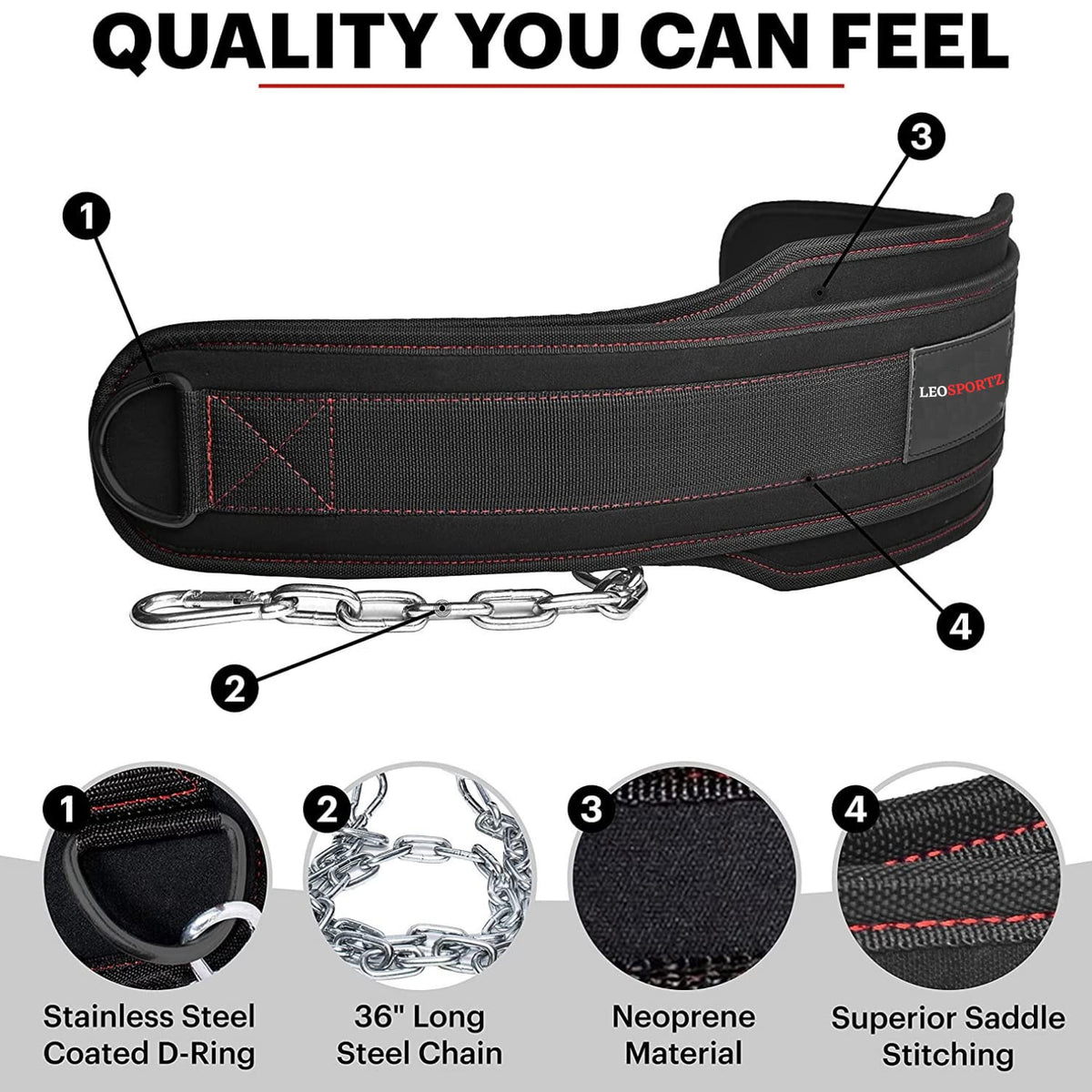 Leosportz Gym Belt with Chain - Heavy Weight Lifitng Belt