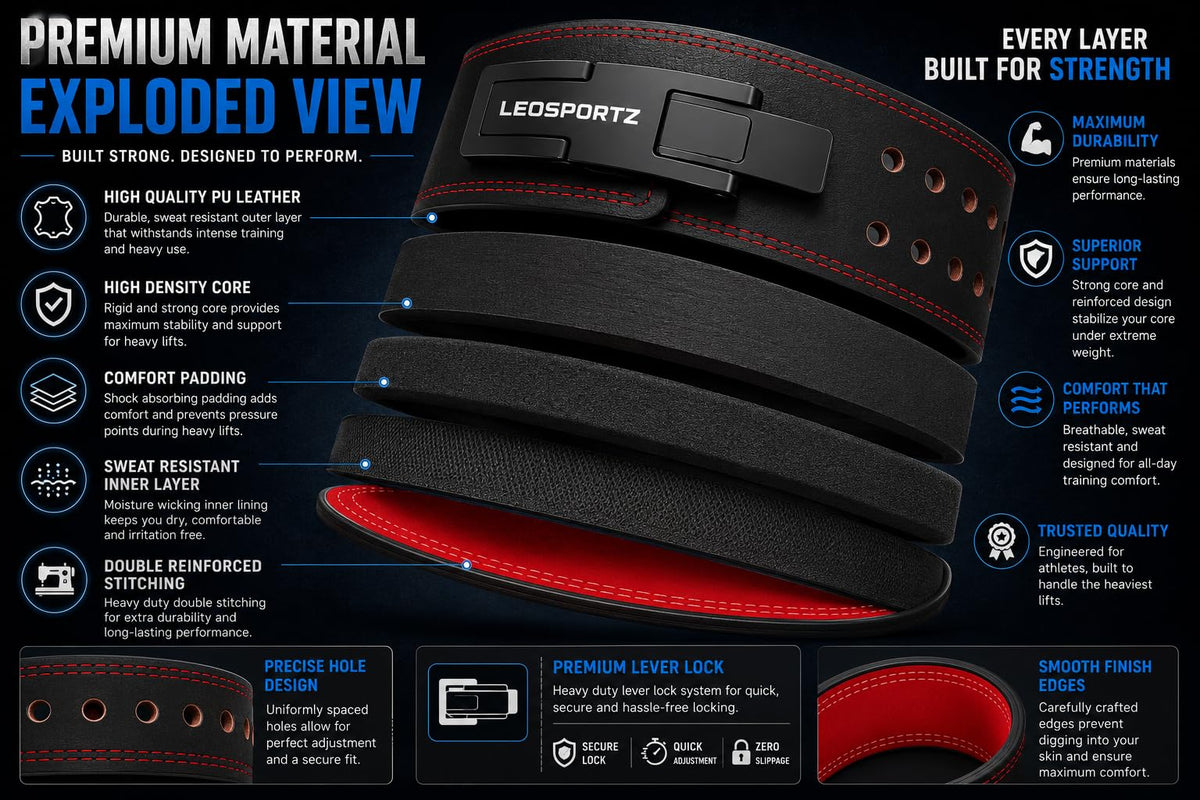 Leosportz Weight Lifting Belt For Gym Workout - Vegan Gym Belt