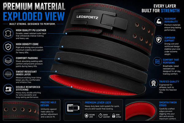 Leosportz Weight Lifting Belt For Gym Workout - Vegan Gym Belt