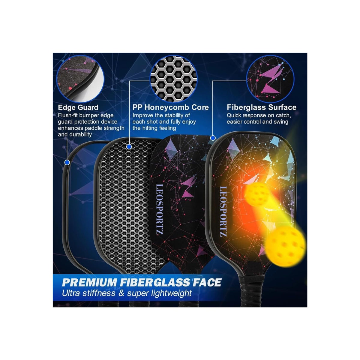 Leosportz Pickleball Paddle – Fibreglass Surface