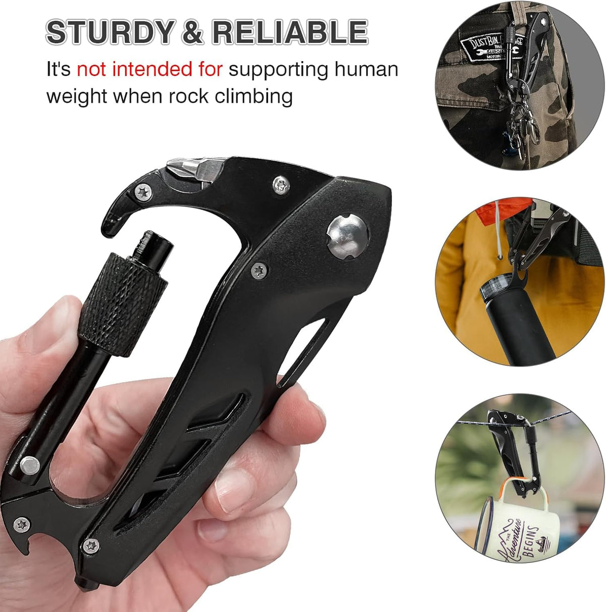 Leosportz Camping Multitool Carabiner Snap Hook 6-in-1