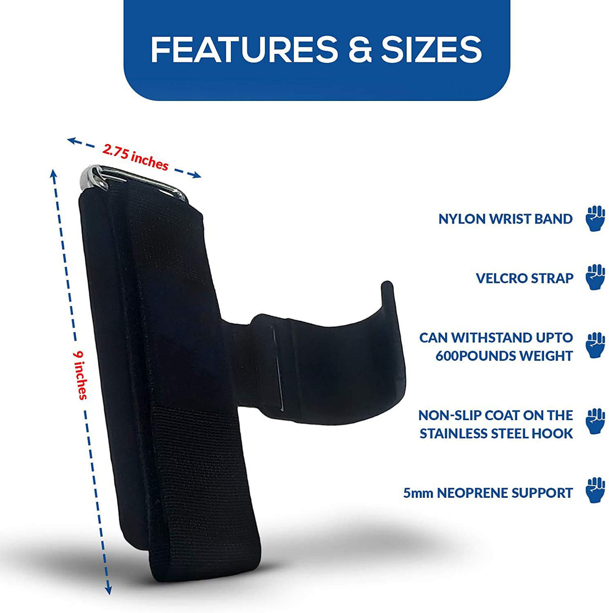 Leosportz Gym Lifting Hooks with Adjustable Wrist Strap