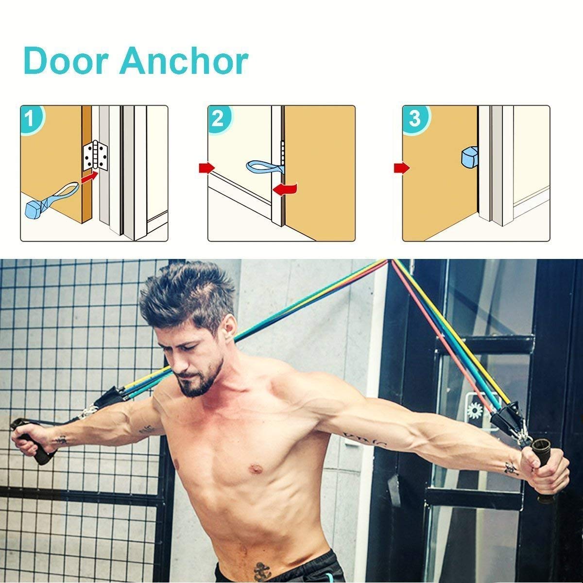 Resistance Band Set with Door Anchor, Ankle Strap, Exercise Chart