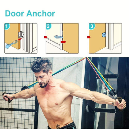 Resistance Band Set with Door Anchor, Ankle Strap, Exercise Chart