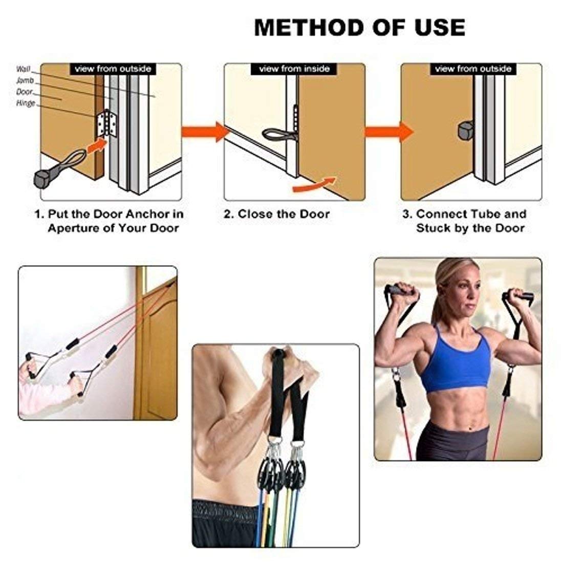 Resistance Band Set with Door Anchor, Ankle Strap, Exercise Chart