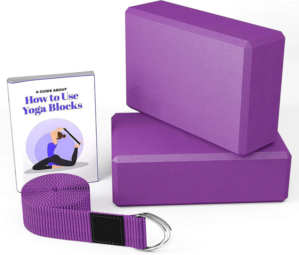 Yoga Blocks with Belt (2 Pc) - High - Density Eva Block