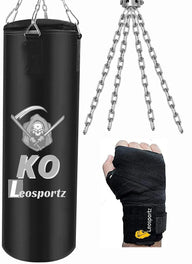 Leosportz Punching Bag Set With Boxing Wraps - Heavy Punching Bags