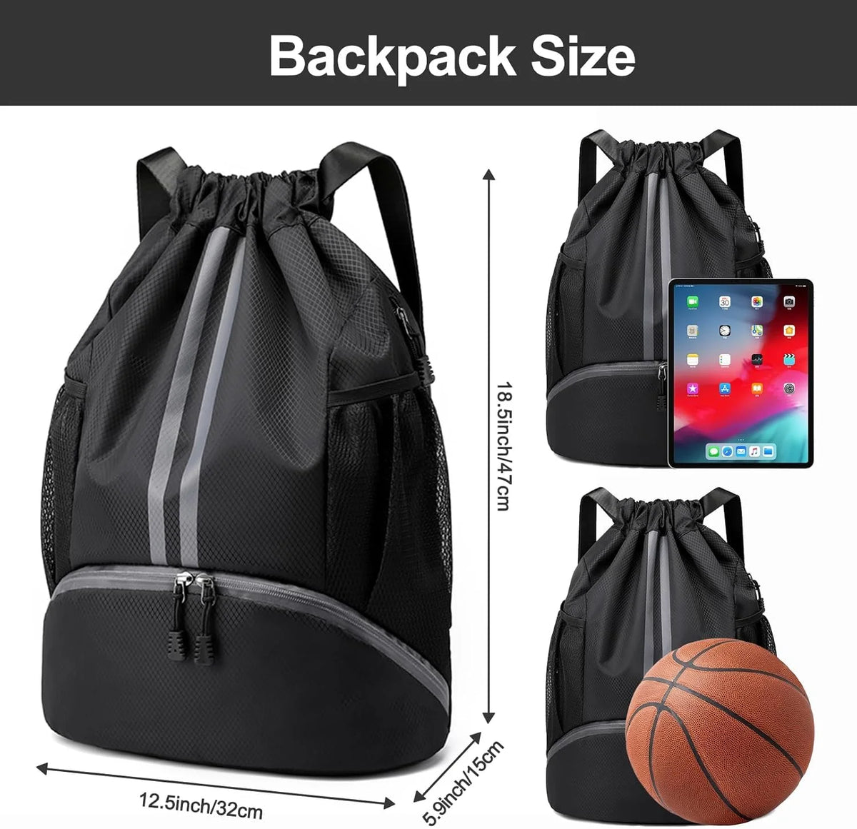 Leosportz Sports Drawstring Bag Backpack -Swimming, Gym,  Basketball Bag