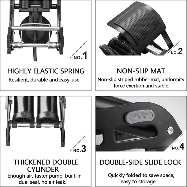 Cycle Foot Pump With Pressure Gauge - Double Cylinder
