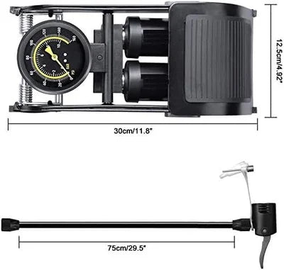 Cycle Foot Pump With Pressure Gauge - Double Cylinder