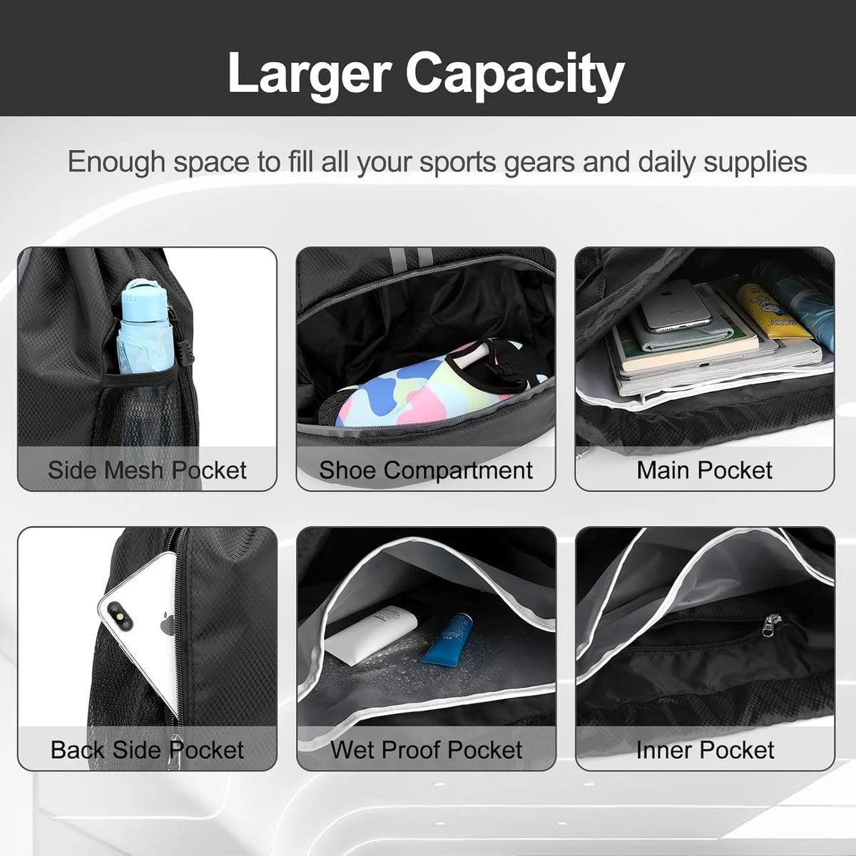 Leosportz Sports Drawstring Bag Backpack -Swimming, Gym,  Basketball Bag