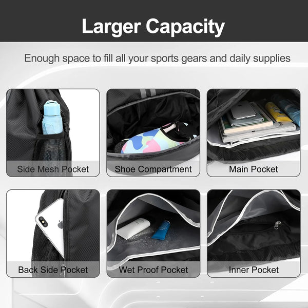 Leosportz Sports Drawstring Bag Backpack -Swimming, Gym,  Basketball Bag