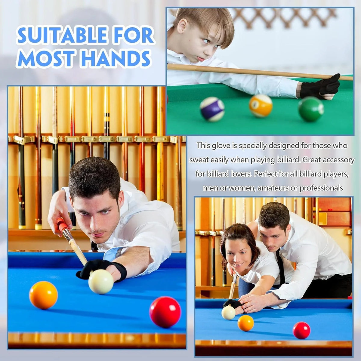 Leosportz Snooker Gloves For Pool Ball - 3 Finger Cue Gloves Table
