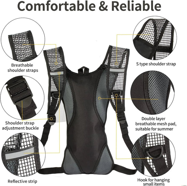 Hydration Backpack 2 Liter - Bpa Free With Leakproof Bladder