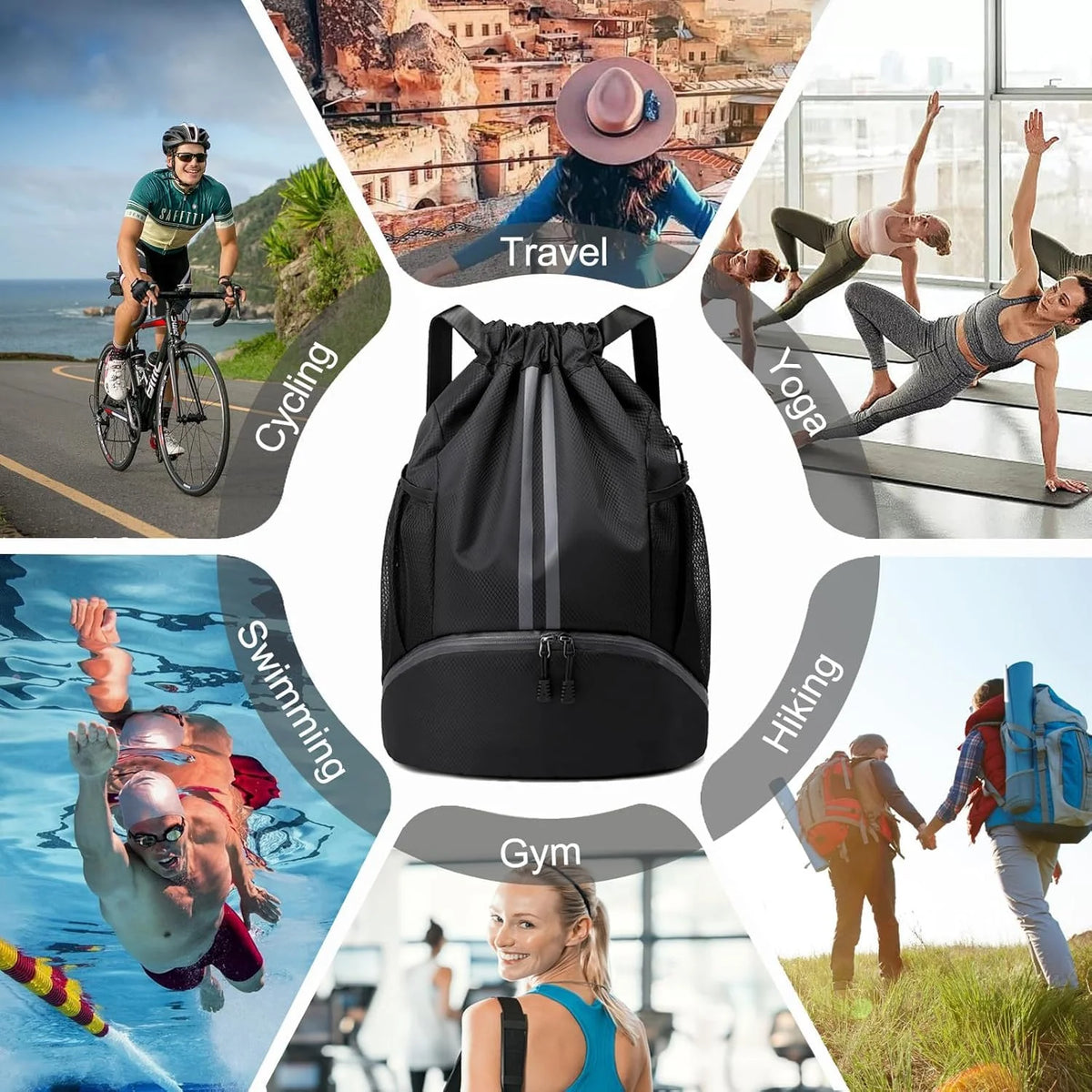 Leosportz Sports Drawstring Bag Backpack -Swimming, Gym,  Basketball Bag