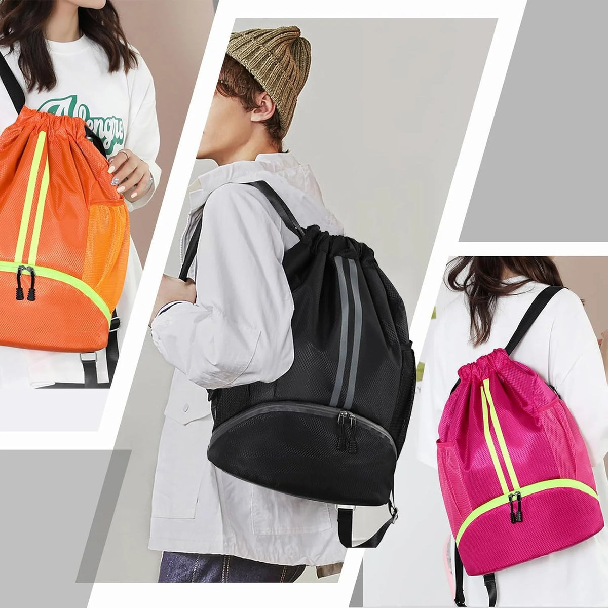 Leosportz Sports Drawstring Bag Backpack -Swimming, Gym,  Basketball Bag
